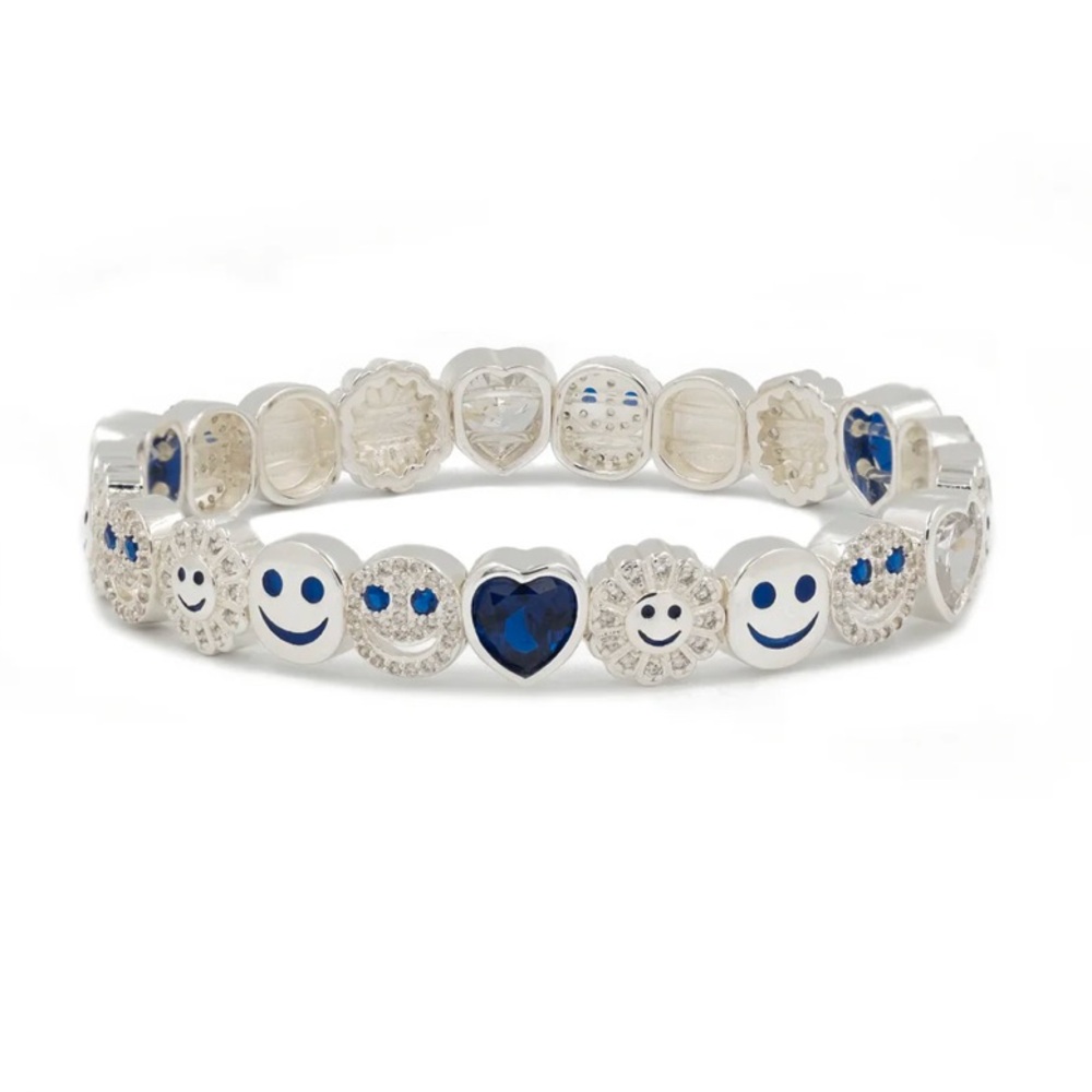 Lisa Gozlan ADORE bracelet blue stone silver smiley face, new w box! Retail $148